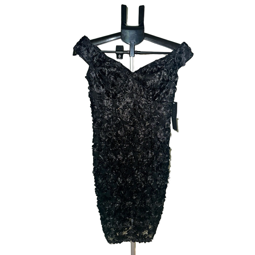 NWT AIDAN MATTOX BLACK LACE FLORAL PATTERN WITH SEQUINS MINI DRESS